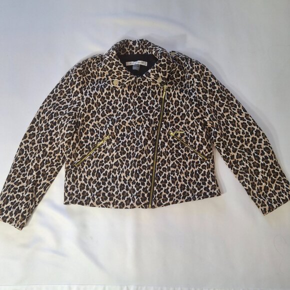 Bianca Nygard Sz 8 (Med) Animal Print Moto Jacket Short Zippered Lined Cotton - Picture 6 of 15